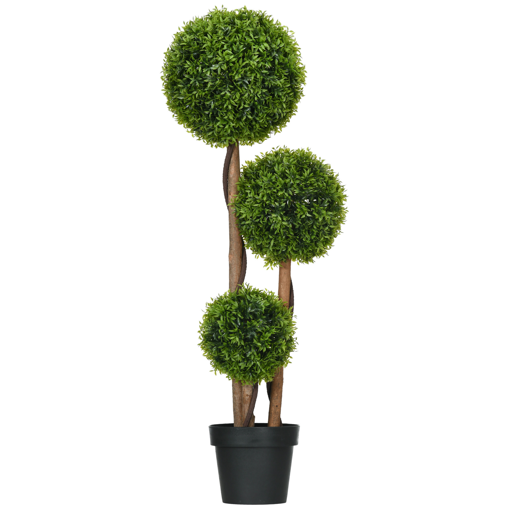 TEMU HOMCOM Arbre artificiel, plante artificiel, buis avec 3 boules feuilles de bambou, pot , intérieur et extérieur, hauteur 110 cm, aucun , vert