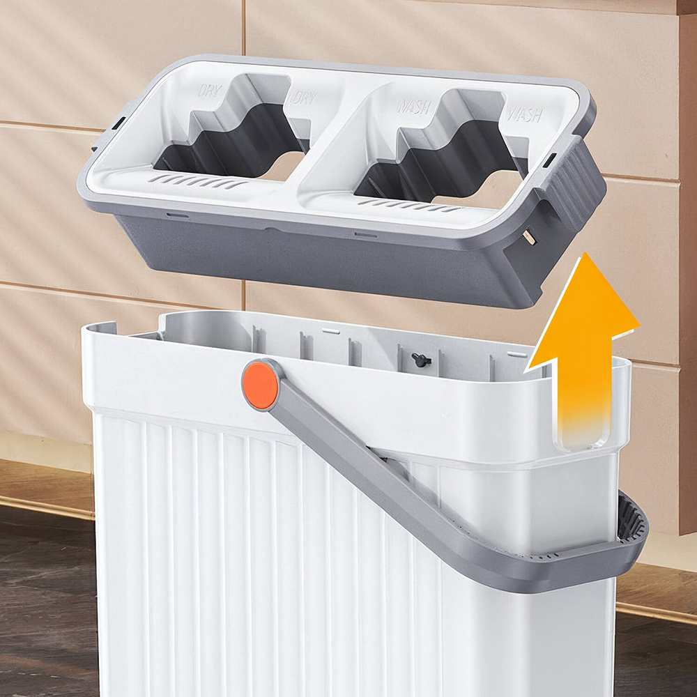 2 in 1 hands   mop bucket set dry wet   with washable mop cloths quick dry for hardwood tile laminate bathroom 2 reusable microfiber pads details 3