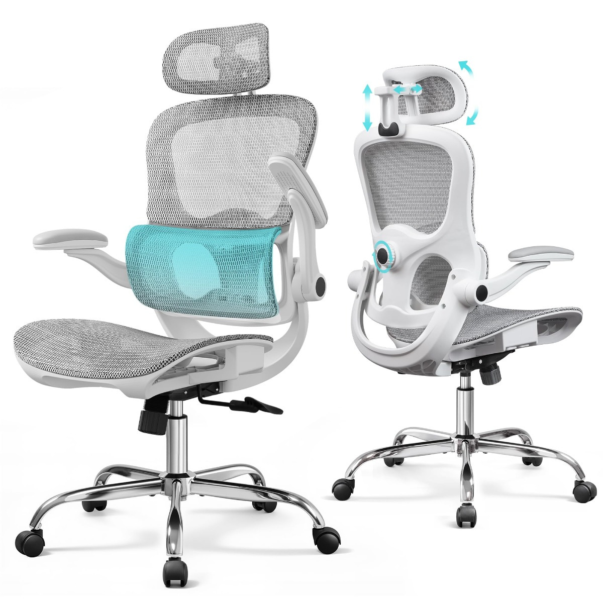 Image of Ergonomic Office Chair, Desk Chair With Segmented Backrest, Adjustable Headrest And Lumbar Support, 4d Armrests, Rocker Function, High Backrest, For Office, Up To 180 Kg
