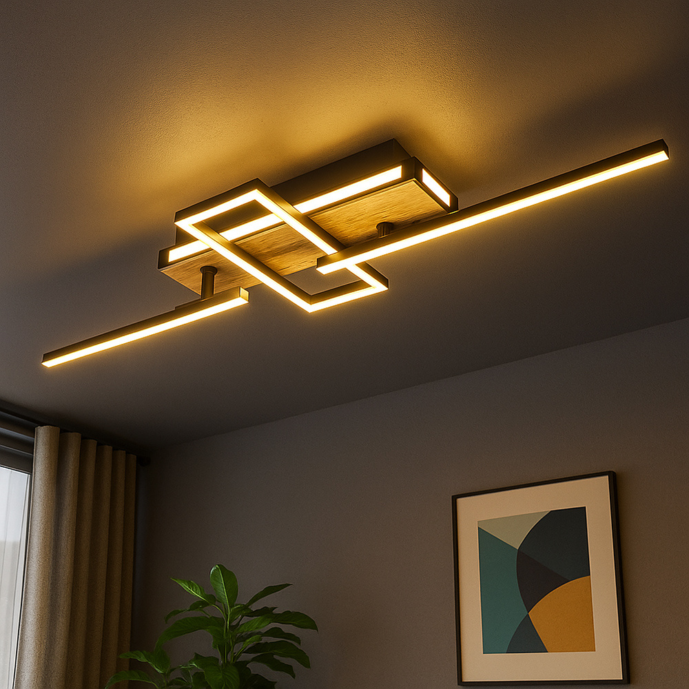 Image of Adjustable Led Ceiling Light With Wood Optic Ceiling Lamp 3 Living Room Lamp, 30w 1400lm Warm White, Lxh 68 X 11.5 Cm