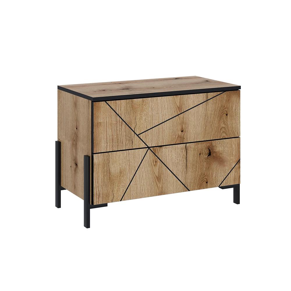 Image of Hatto Oak Nightstand 78 X 55.2 Cm With 2 Drawers, Bedside Cabinet, Night Cabinet, Nightstand, Side Table, Particle Board, 16 Mm, Bedroom