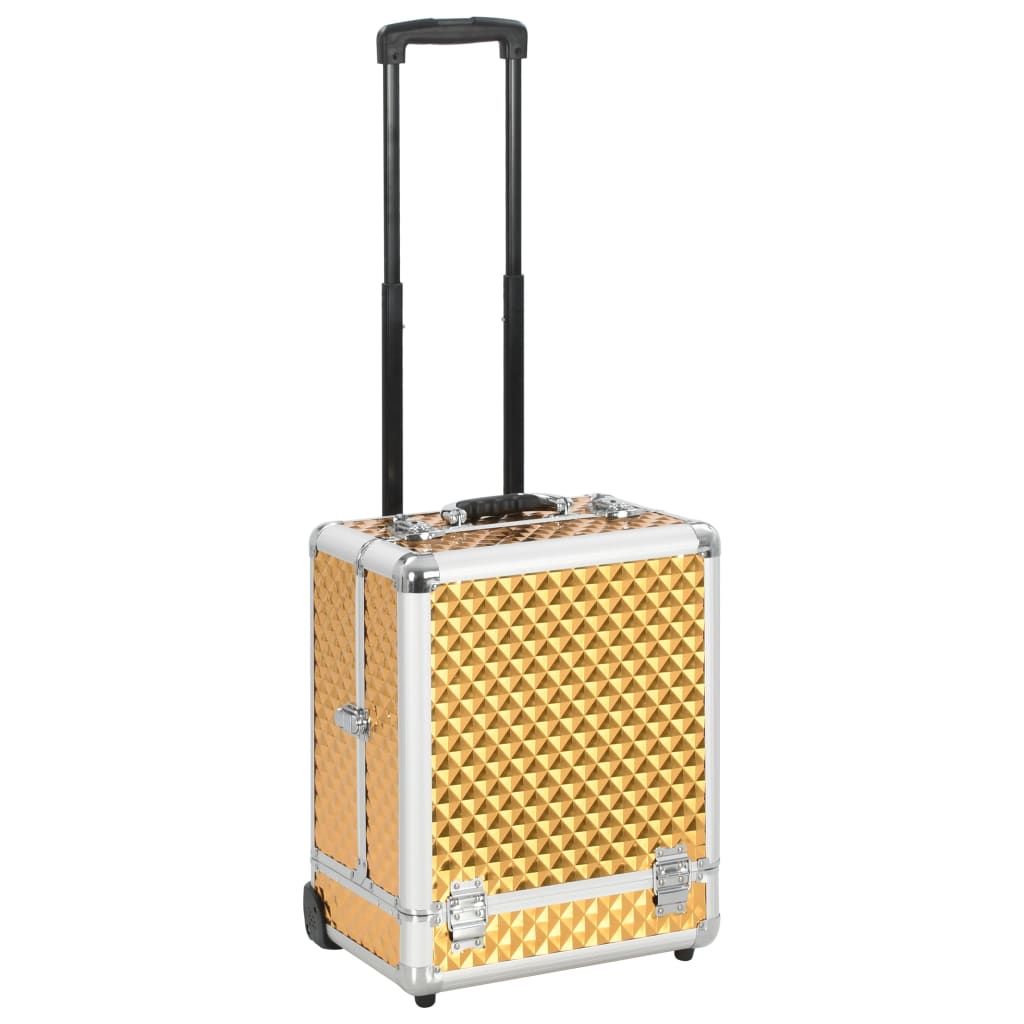 Cosmetic Case With 6 Compartments Trolley Pilot Case Makeup Case Hairdresser Case Jewelry Case Beauty Case 35x29x45cm Golden Aluminium