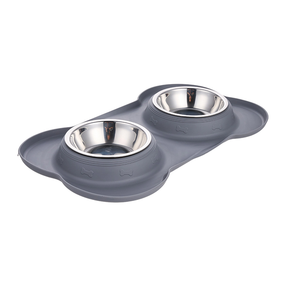 Cat and Dog Bowls, Cat Dog Food Bowls Double Pet Bowl with Non-Spill Mats Tray Food Water Feeding for Puppies Cats 34.5*21*3.5cm