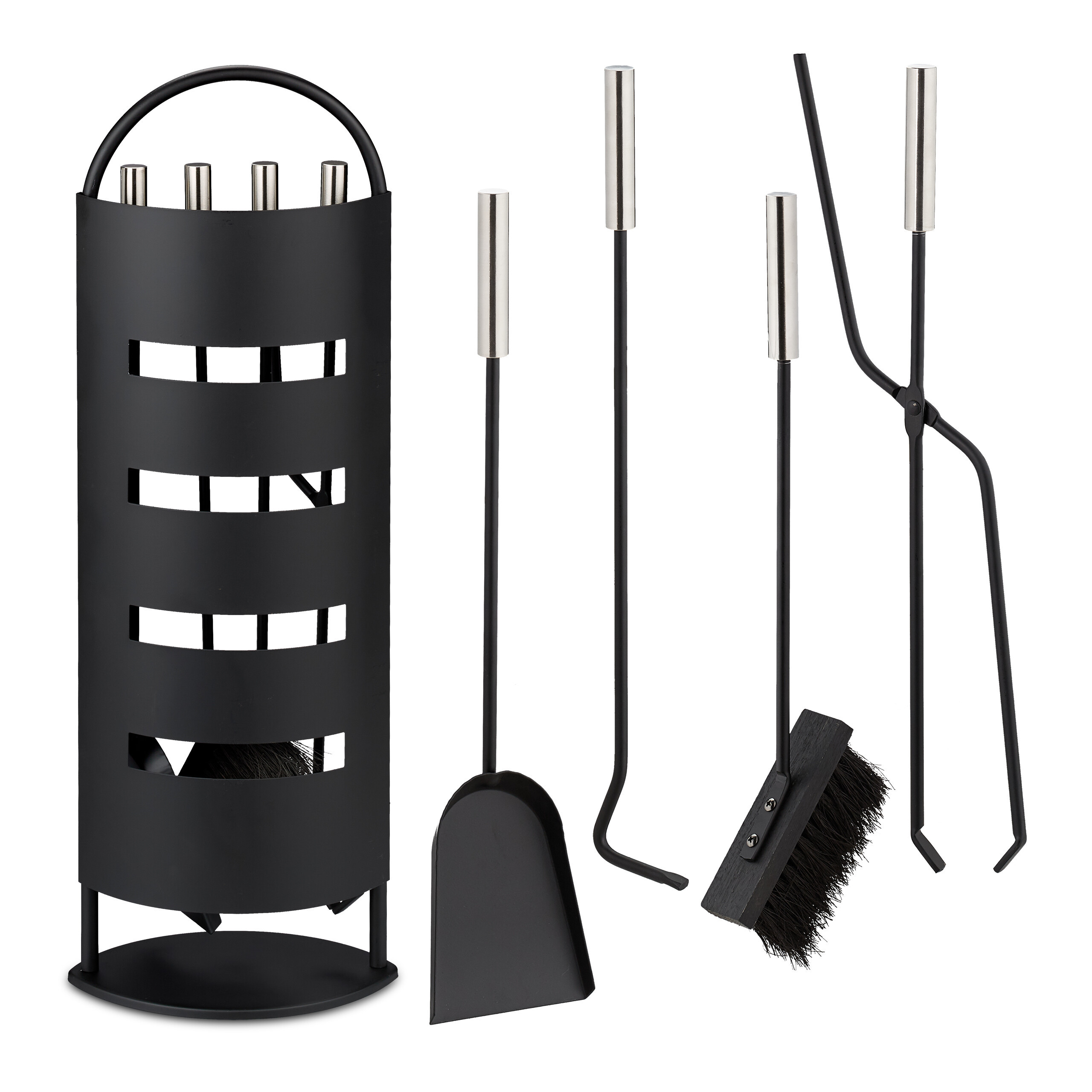 5-piece Fireplace Tool Set In Black/silver