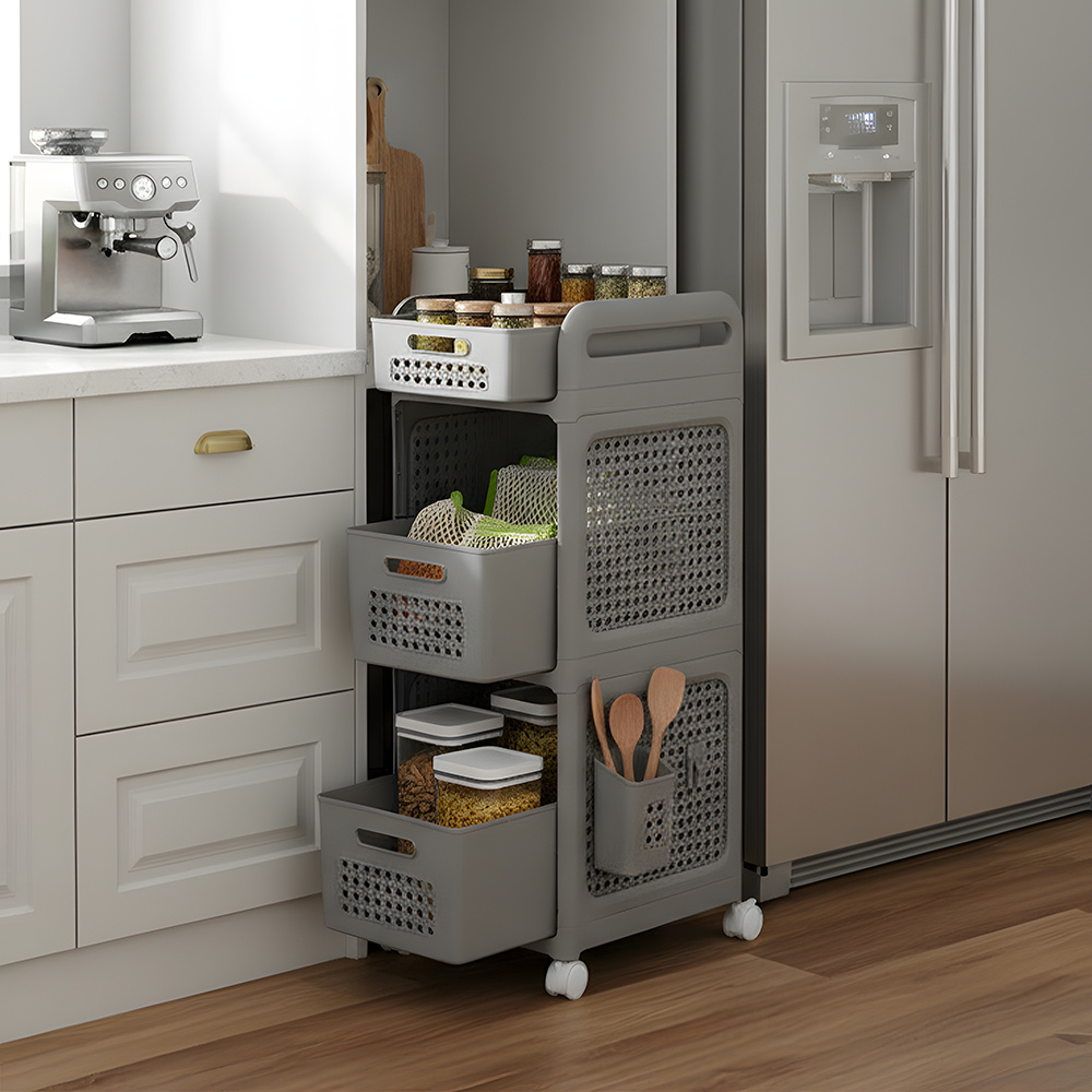 3-Tier Portable Mobile Utility Shelving Unit with Lockable Castors