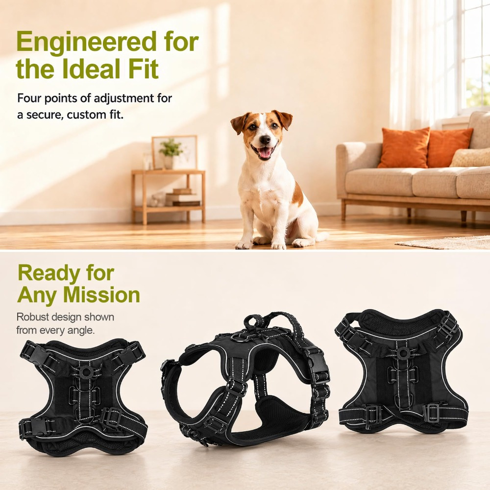 Heavy Duty Large Dog Harness with Top Handle & Shock-Absorbing Bungee Attachment