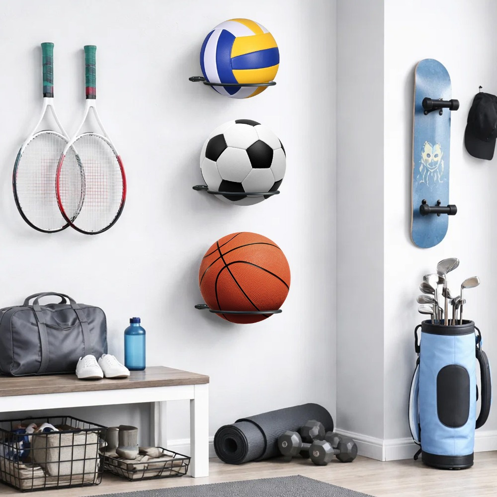 4-Pack Wall Mount Ball Storage Rack for Sports Balls
