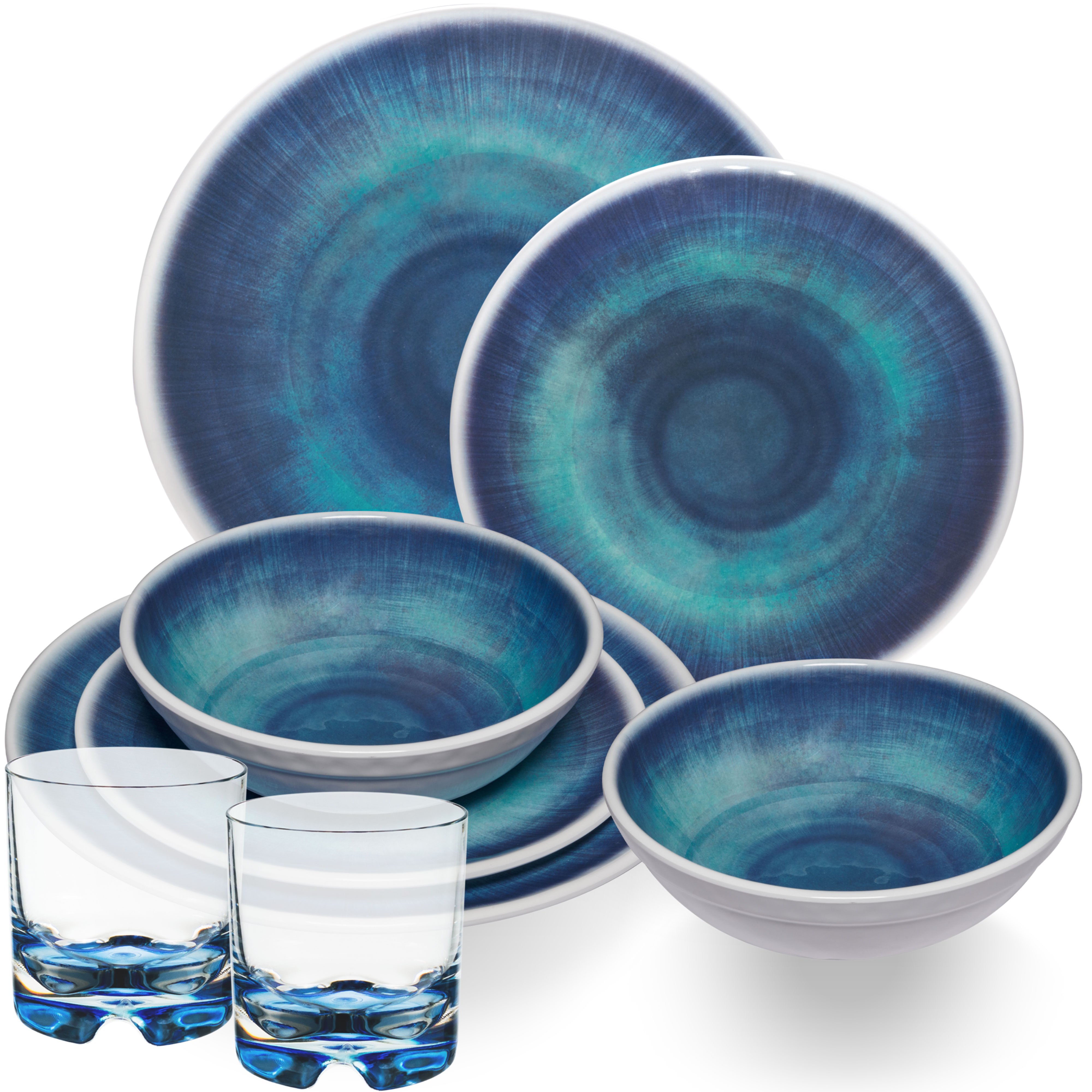 Image of Camping Dishware Blue For 2 People - 8pcs - With Blue 200ml Drinking Glass Made Of Polycarbonate - Dishwasher Safe - Camping Dishware Camping Party