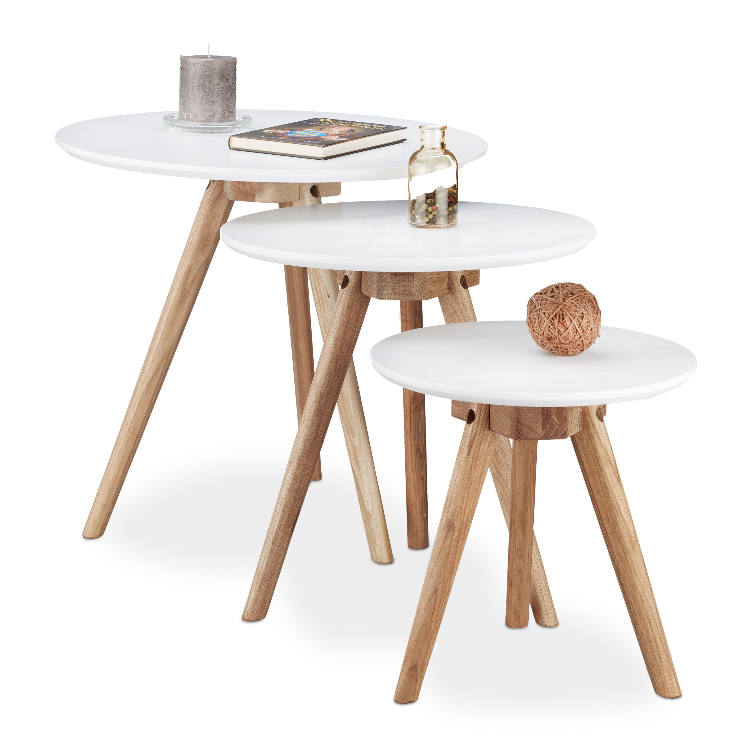 3 Side Tables In White-natural
