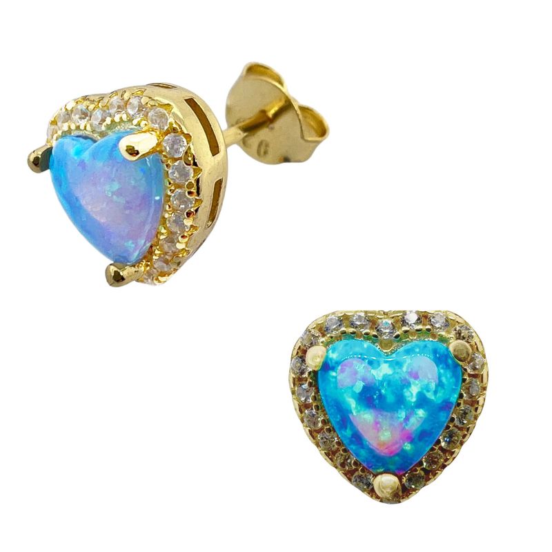Ladies' Silver Heart Earrings Opal Cubic Zirconia Studs 925 Trial