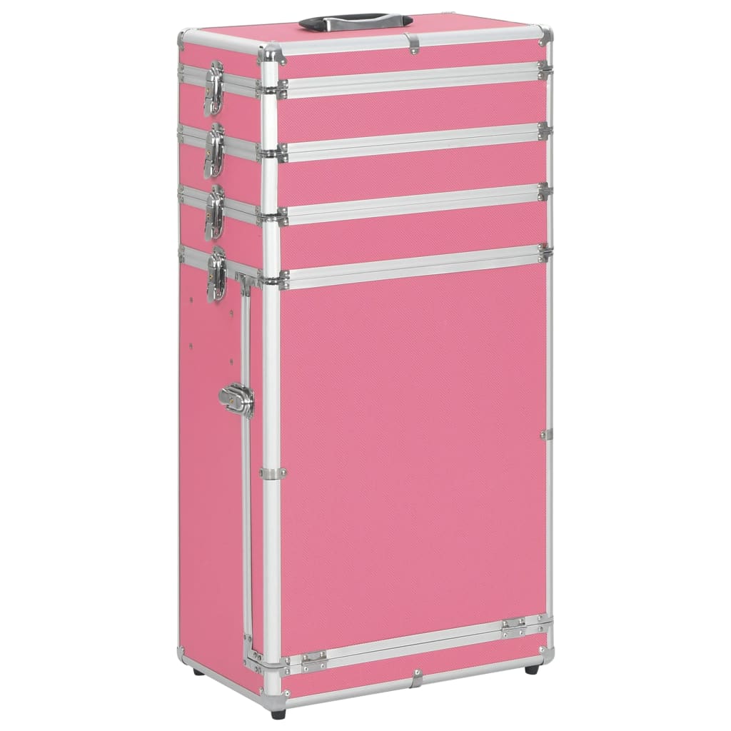 Image of Vidaxl 4-tier Drawer Cosmetic Case, Beauty Case, Makeup Case, Hairdresser Case, Jewelry Case, Trolley Rolling Case, Makeup Case, Aluminum, Pink