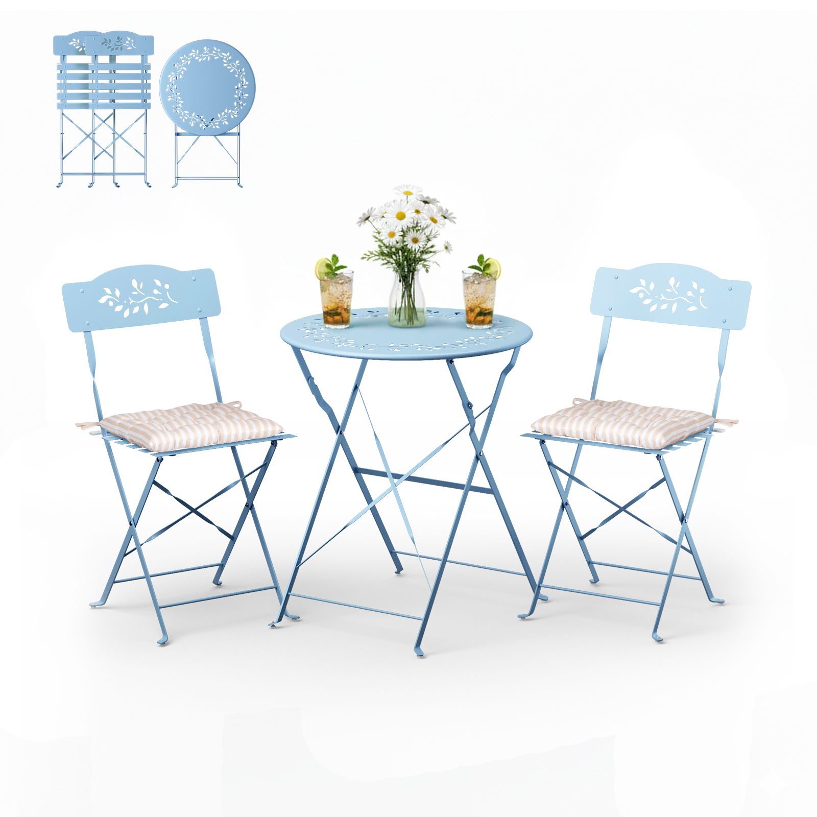 TEMU Bonnlo Set de Bistrot Pliant Ensemble en 3 pièces avec Coussins, Table et Chaise de Jardin Exterieur économes d’Espace pour Balcon-Porche-Jardin
