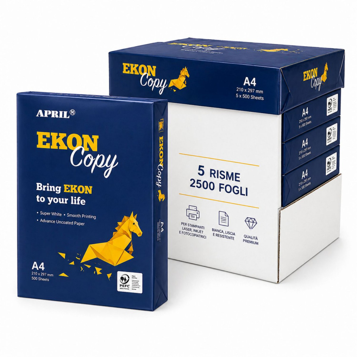 TEMU A4 Paper Ream - 5 Packs Of 500 Sheets, Total 2500 Sheets - Ideal For Home, School, Office