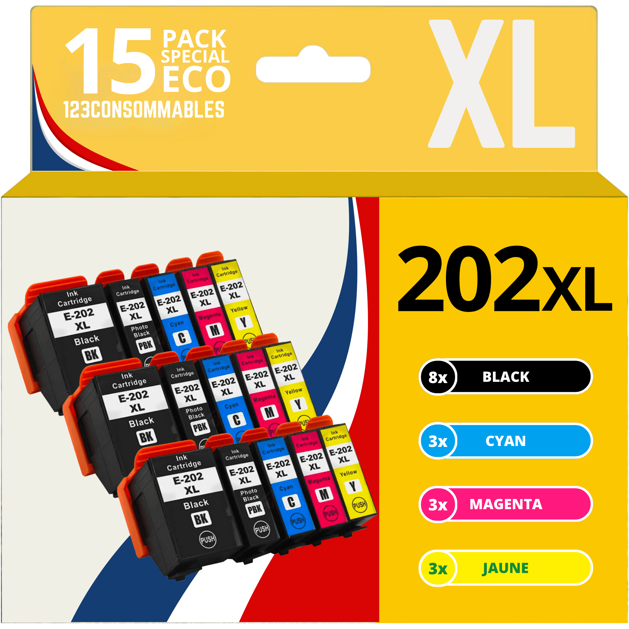 TEMU 123CONSOMMABLES - 202XL - Pack cartouches d'encre Compatible avec Epson 202 XL 202XL pour imprimante Premium XP6100 XP6005 XP6105 (pack de 15)