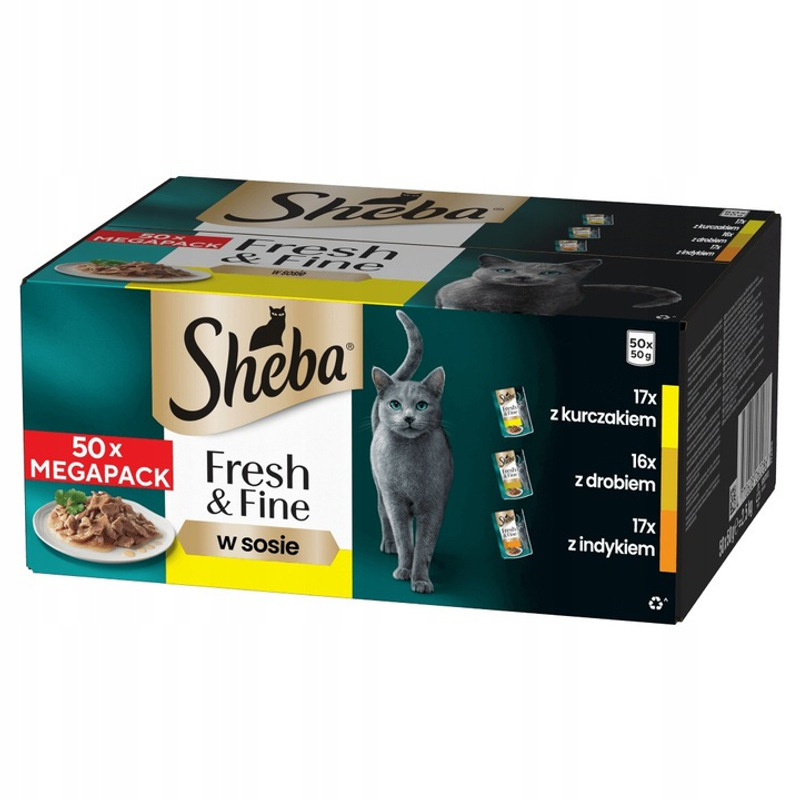 Sheba Fresh & Fine Wet Cat Food In Mix Flavor Sauce, 50x50g Sachets