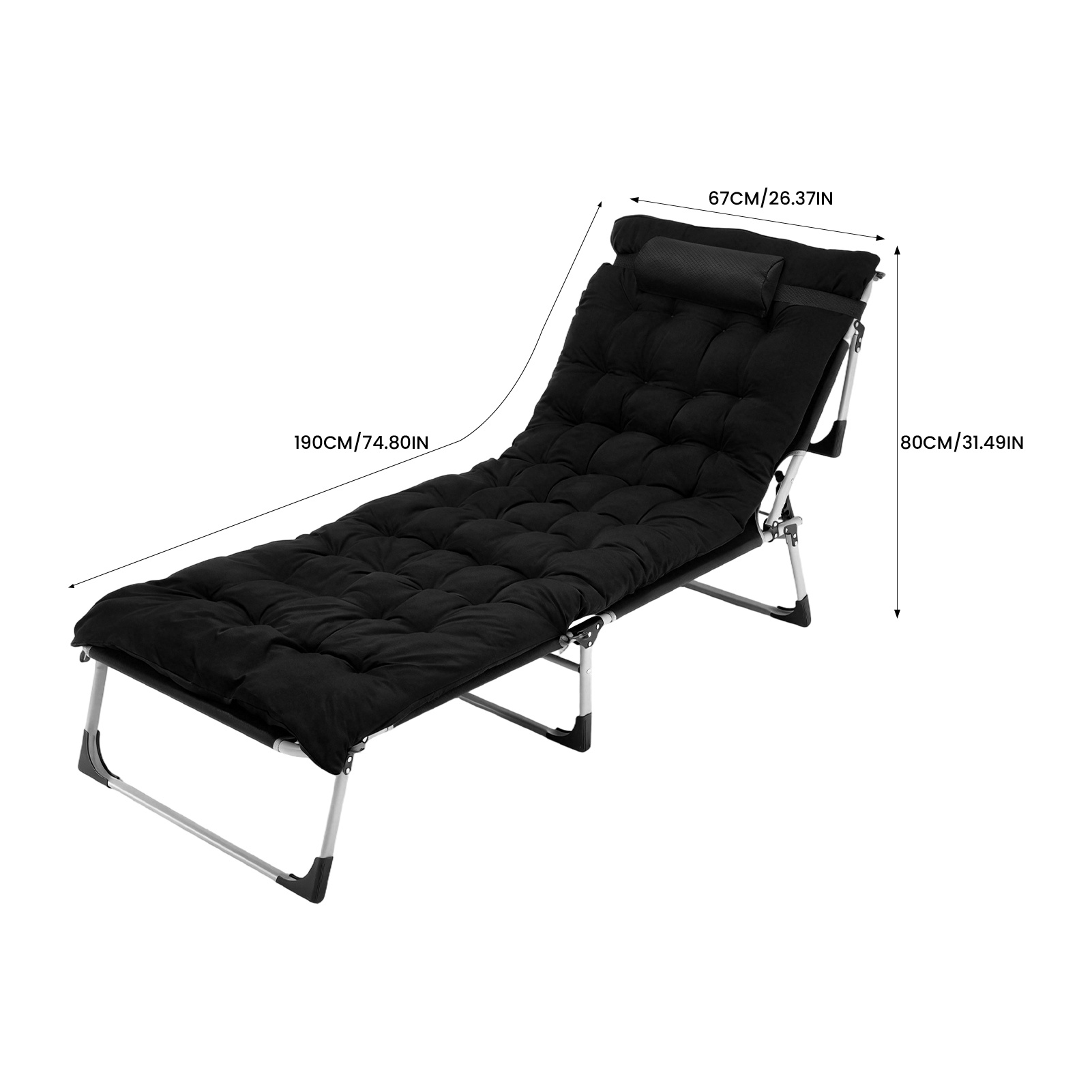 Black Portable Folding Camping Bed with Adjustable Backrest
