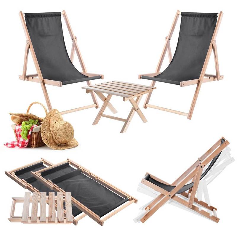 Kadax Wooden Folding Garden Recliner 2pcs + Table Polish Manufacturer