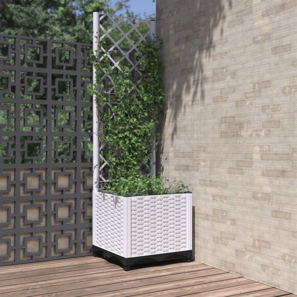 Image of Plant Pot With Trellis, Planter Box With Espalier, Flower Pot With Garden Trellis, Raised Bed Flower Box With Climbing Aid, Climbing Planter, White Pp