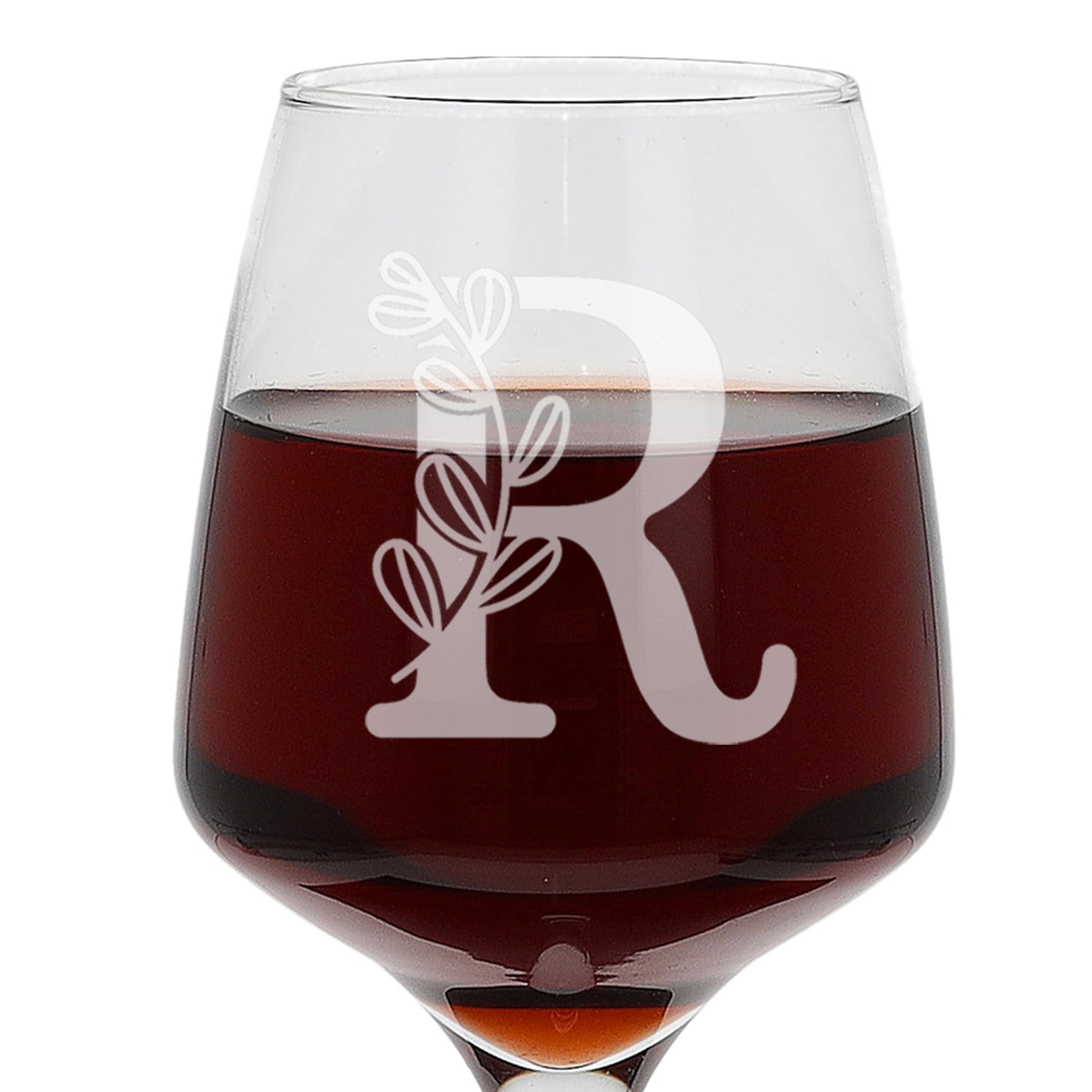 R Monogram Initial Etched Wine Glass Engraved Name