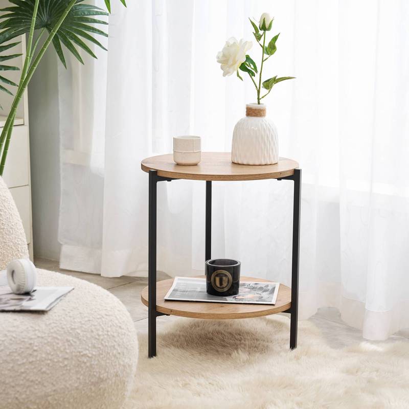Kuopio Side Table 50 X 40 Cm Round Coffee Table Living Room Table With Shelf Black/wood Look