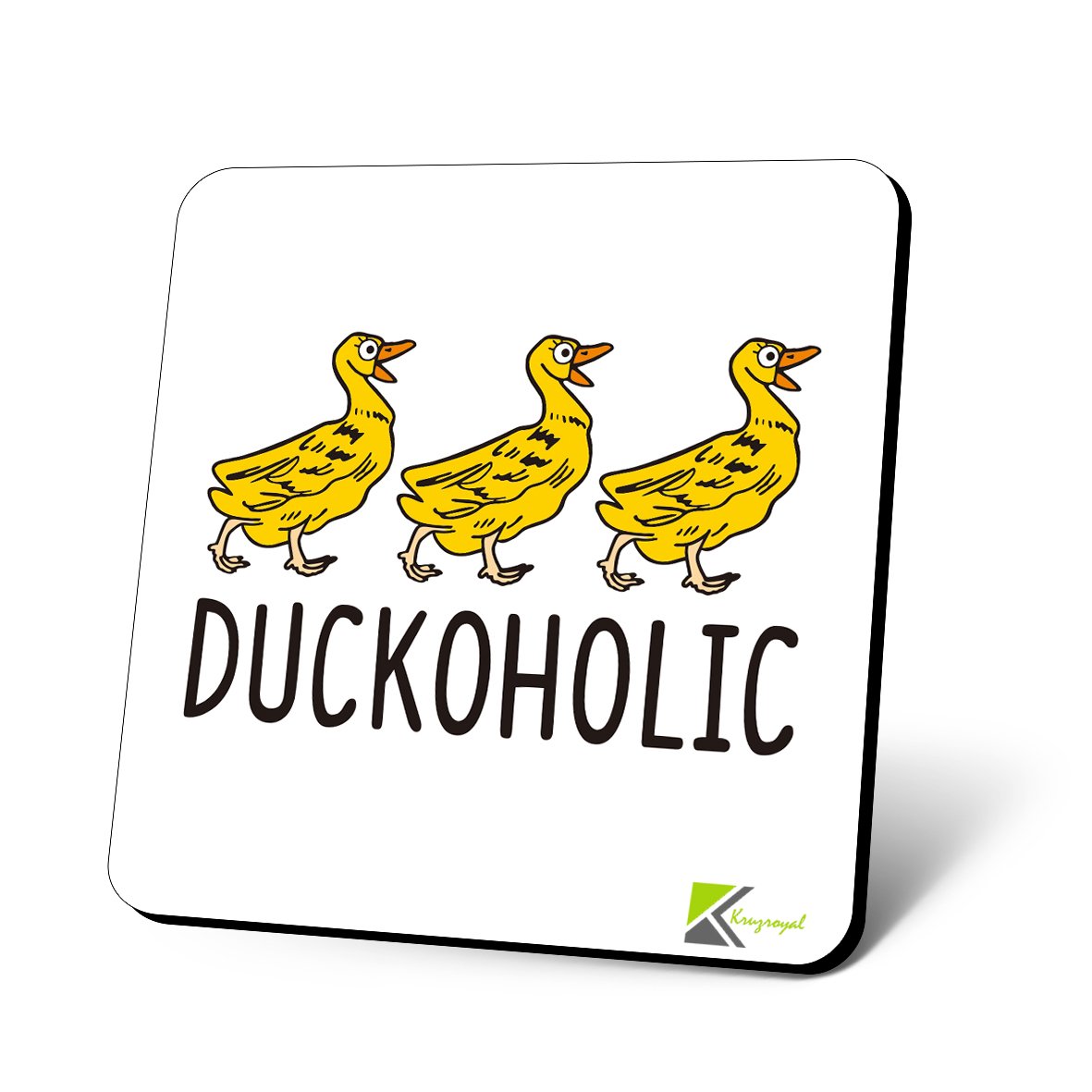 TEMU Duckoholic Pun Wooden Coaster, Glossy Mdf Drink Coaster, Cute Waterfowl Cup Mat, Humorous Gift For , 1pc