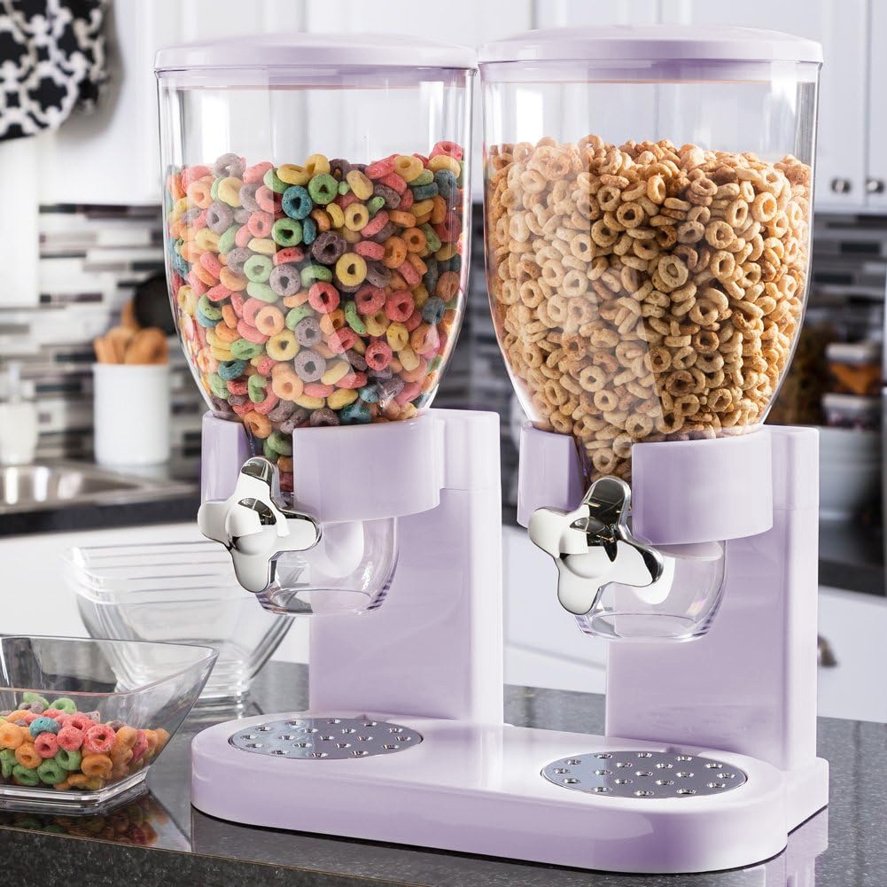 TEMU White Double Canister Cereal Dispenser - Large Capacity Breakfast Grain And Dry Snack Storage Containers- Kitchen Pantry Organizer- Food Storage