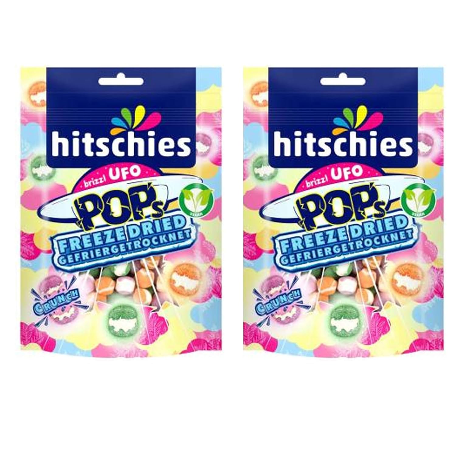 Image of 2x Hitschies Brizzl Ufo Pops Freeze-dried | 2x 50g | Fruity Space Delight With Cosmic Crunch