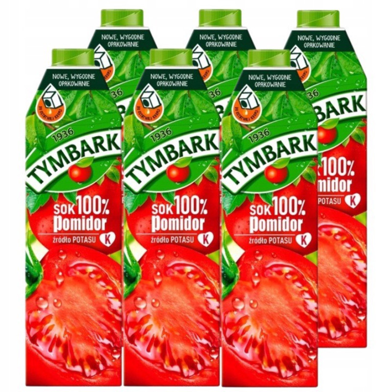 Image of Tymbark 100% Tomato Juice 1l X 6 Pieces