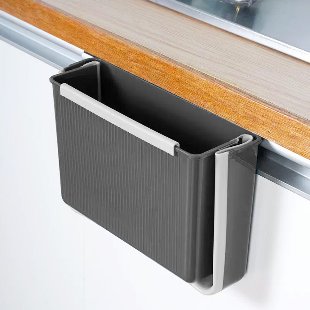 TEMU 1pc Foldable Hanging Trash Can - Adhesive Mount, 22x19.5x15cm, Suitable For Cabinet Door, Under Sink, Space