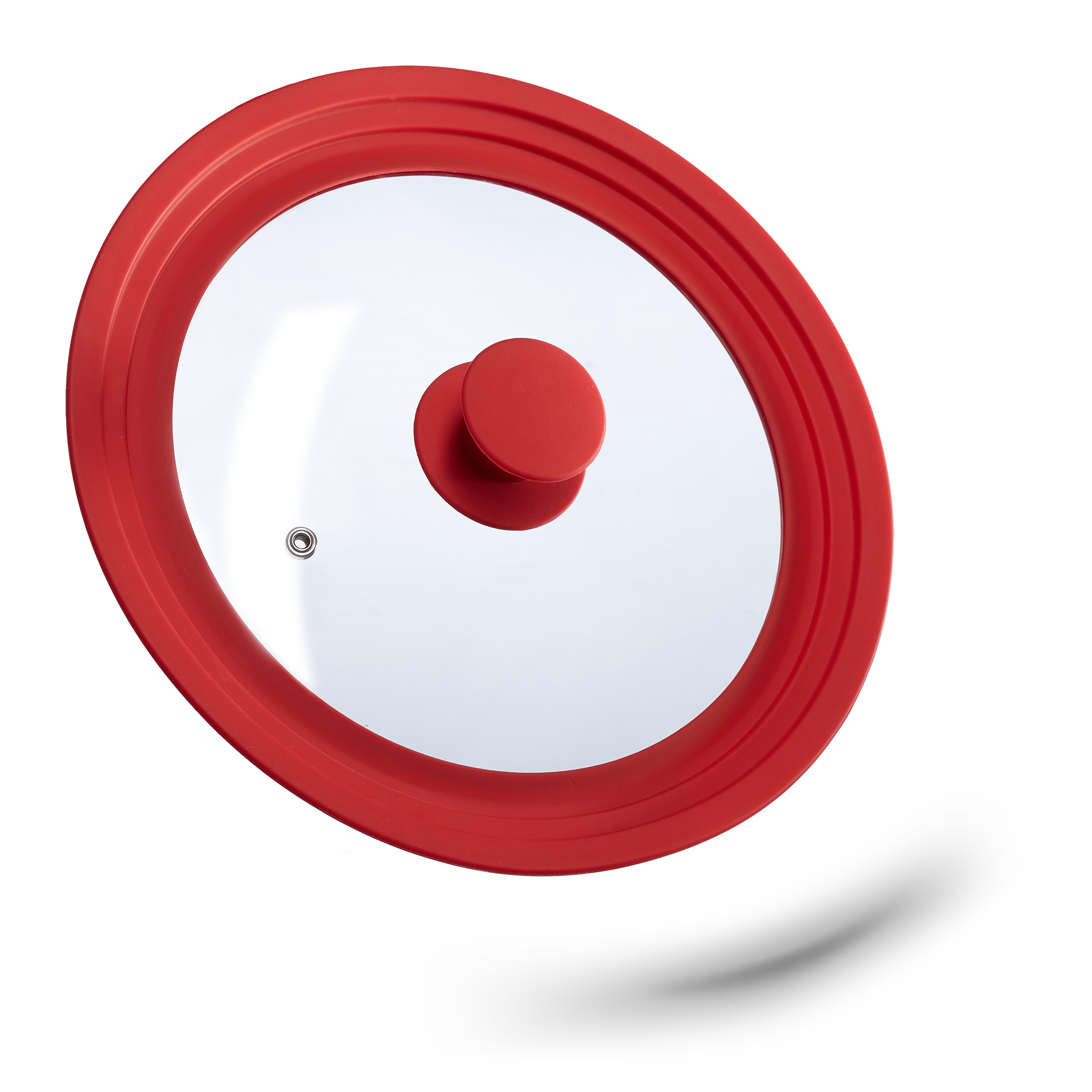 Image of Universal Pot Lid, Red, For 22-, 5 X 27.5 Cm, Glass With Tapered Silicone Edge, Metal, Steam Vent, Silicone Handle, Dishwasher Safe, Bpa-free, For Pots And Pans, Cooking Lid, Pan Cover, Relaxdays