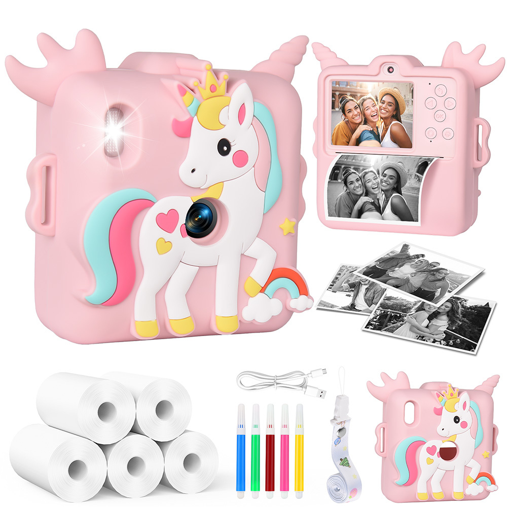 Kids Instant Camera, Thermal Printer, Dual Camera 1080p Video, 2.4'' Ips Screen Toy, Built-in Games & Music, 16x Zoom, Creative Diy Graffiti, Must-have Digital Camera As Christmas Gift