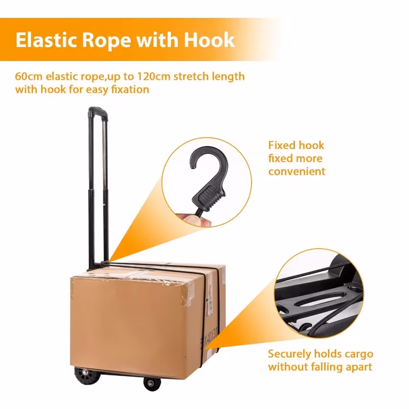 folding hand truck 75kg 4 wheel luggage sack trolley lightweight alloy with 2 elastic ropes for shopping details 3