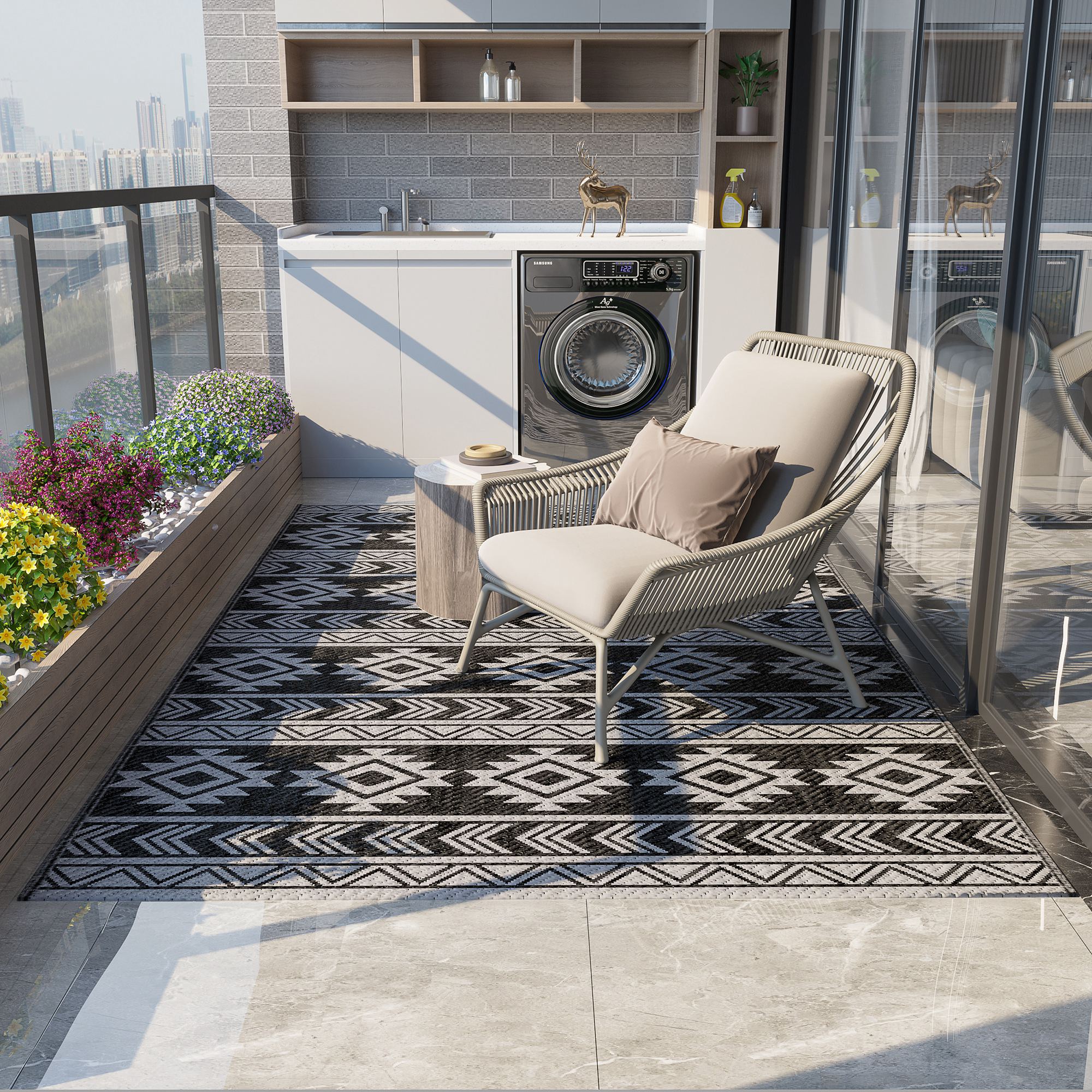 Outdoor Rug, Waterproof Plastic Rug, Balcony Rug With Double-sided Design, For Terrace, Balcony, Camping, , 182 X 274 Cm