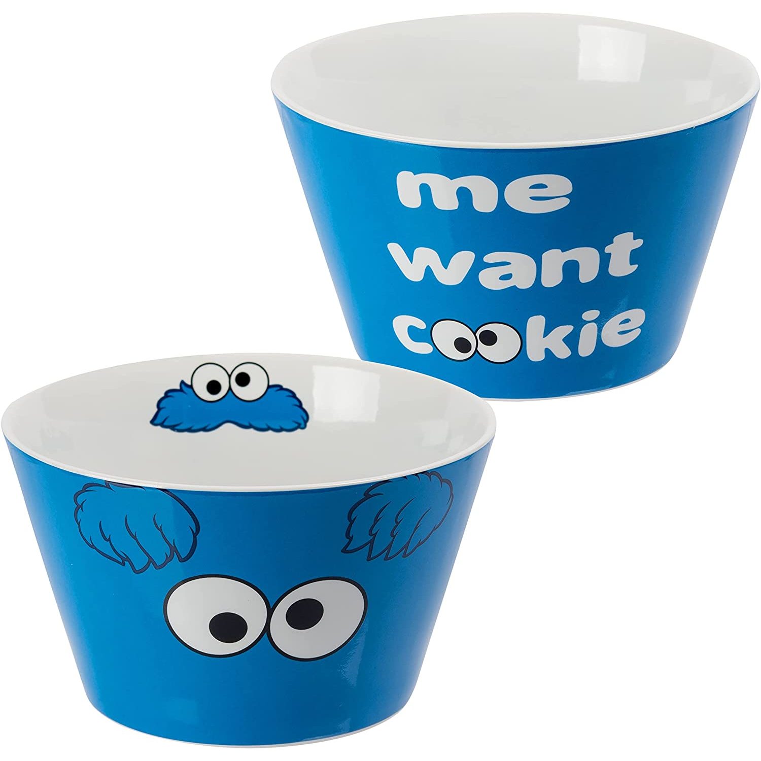 Sesame Street Bowl - Cookie Monster "me Want Cookie" Porcelain Bowl, Blue, 500 Ml