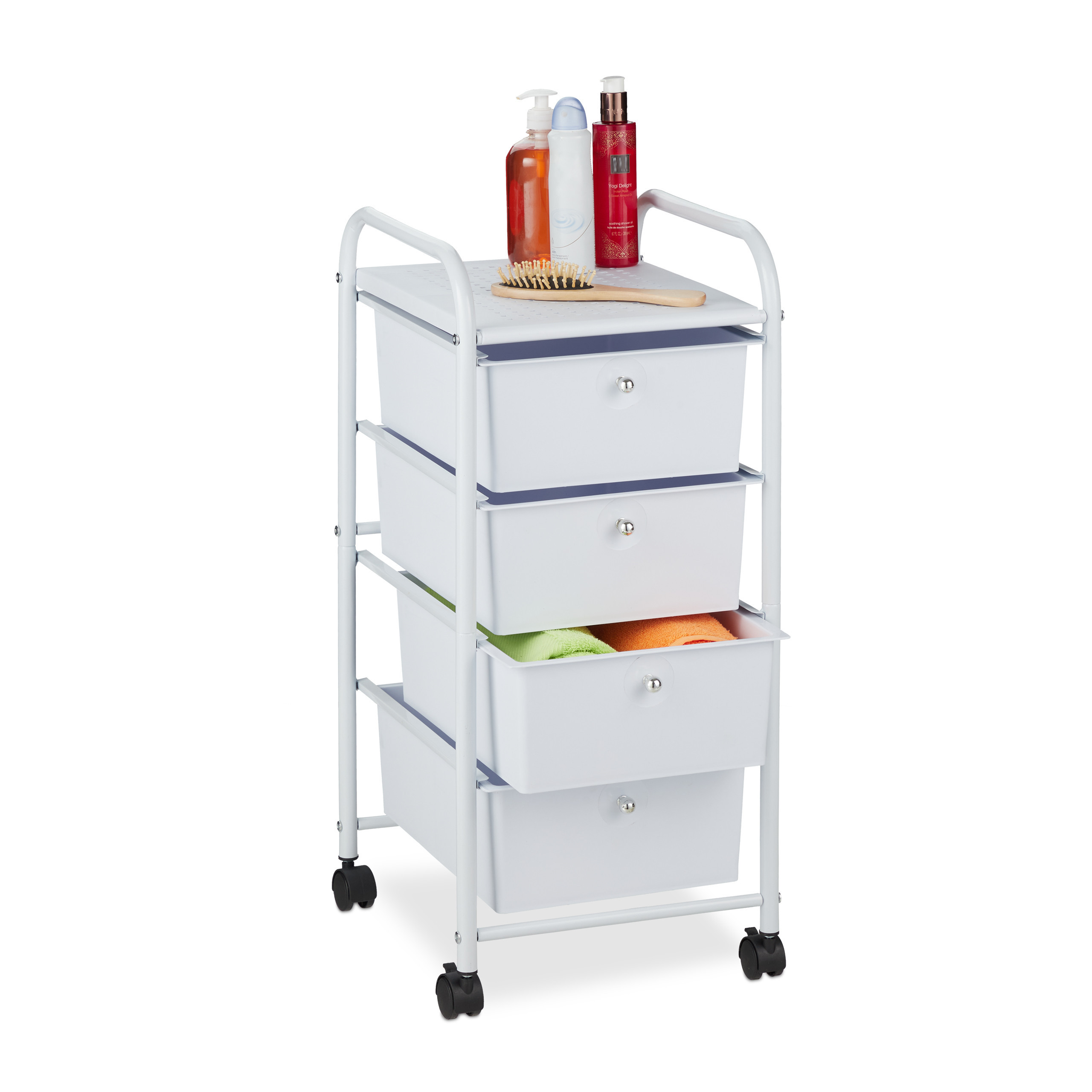 Bathroom Rolling Cart With 4 Drawers In White - (w)33 X (h)74 X (d)39 Cm