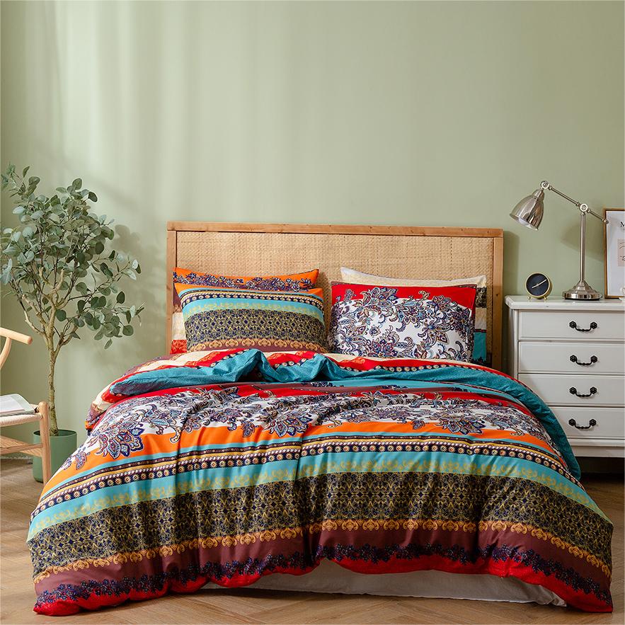 TEMU Bohemian Bedding Vintage Boho Mandala Boho Bed Sheets 100% Microfiber Fuchsia Turquoise Colorful Reversible Bedding Zippered Pillowcase 80x80