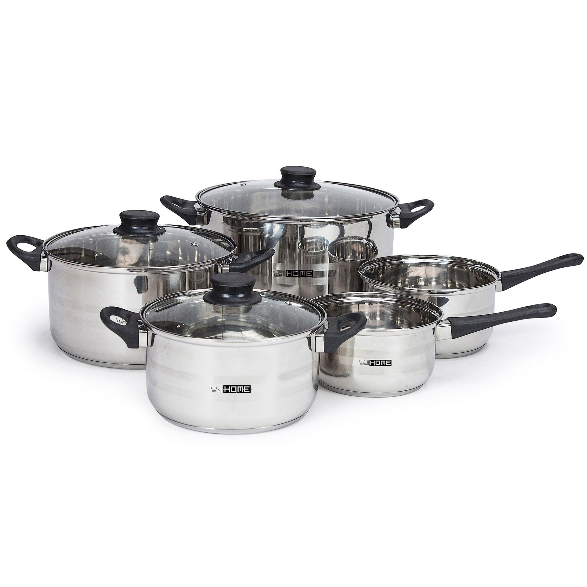 TEMU Set di Pentole in Acciaio Inossidabile Well Home da 8 Pezzi con Basi per Induzione e Manici Ergonomici