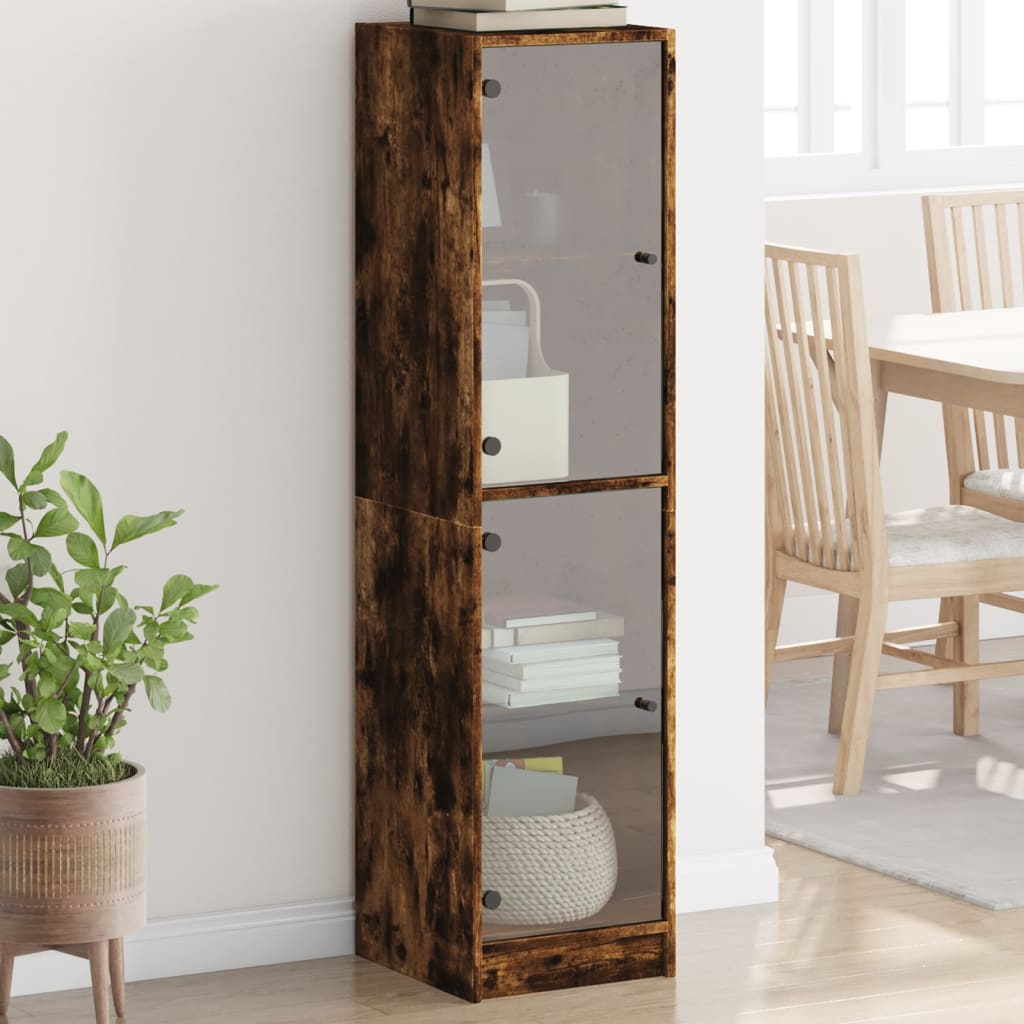 Image of Vidaxl , Side Cabinet With Glass Doors, Sideboard With Of Storage Space, Cabinet Dresser High Cabinet Living Room Bedroom, Smoked Oak