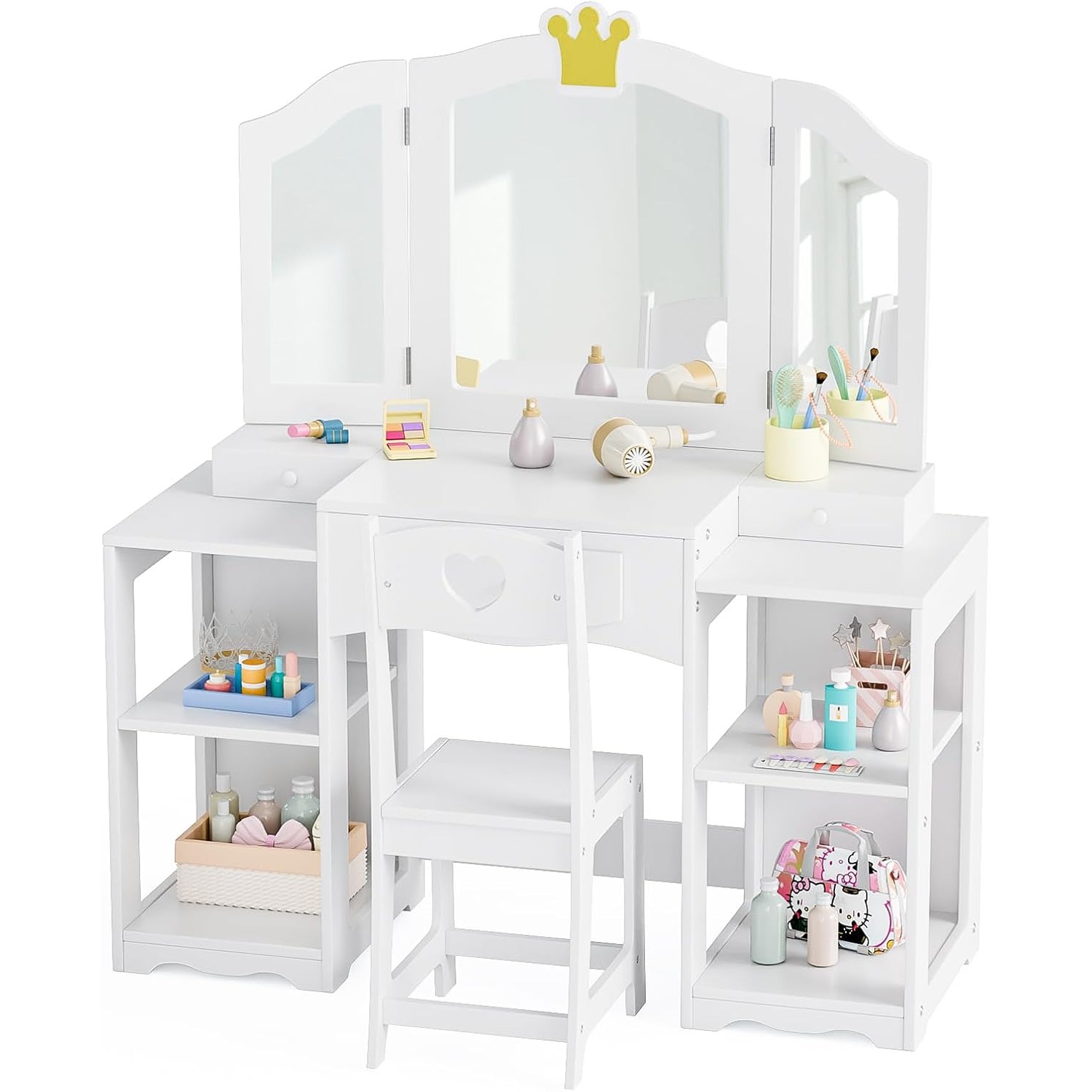 Bonnlo Makeup Vanity With Stool And Removable Mirror, Table With Storage Boxes And Open Compartments, 60x35x140cm