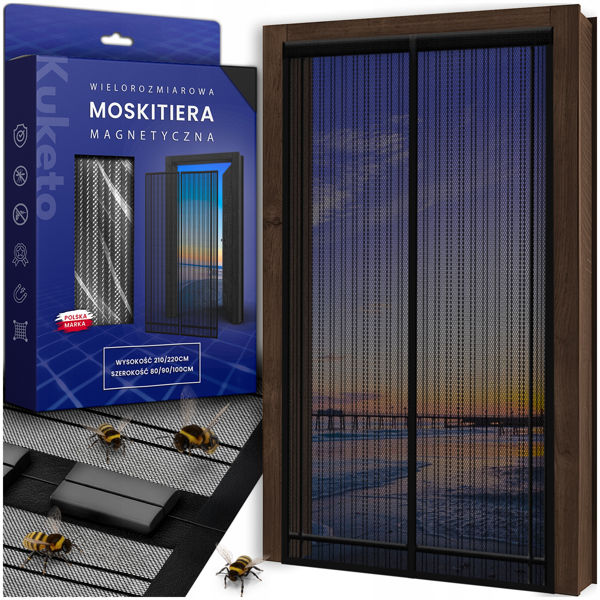 E-shop Kuketo – Magnetisches Moskitonetz in mehreren Größen für Balkontüren und Fenster – Insektenschutzgitter mit automatischem Verschluss –