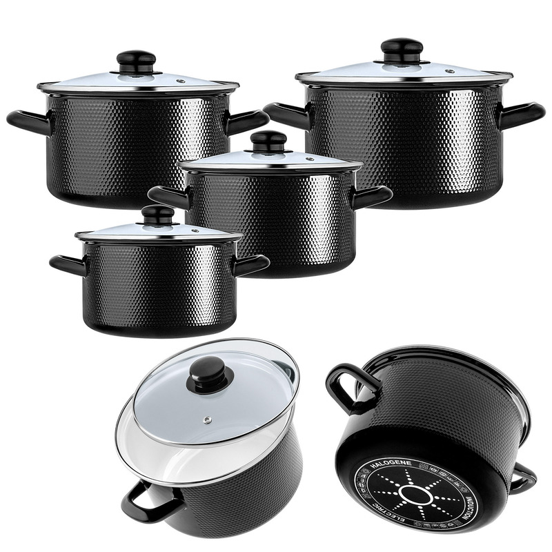 Kadax Enameled Cookware Set, 8-piece, Gas & Induction Compatible, Traditional Style, With Lids