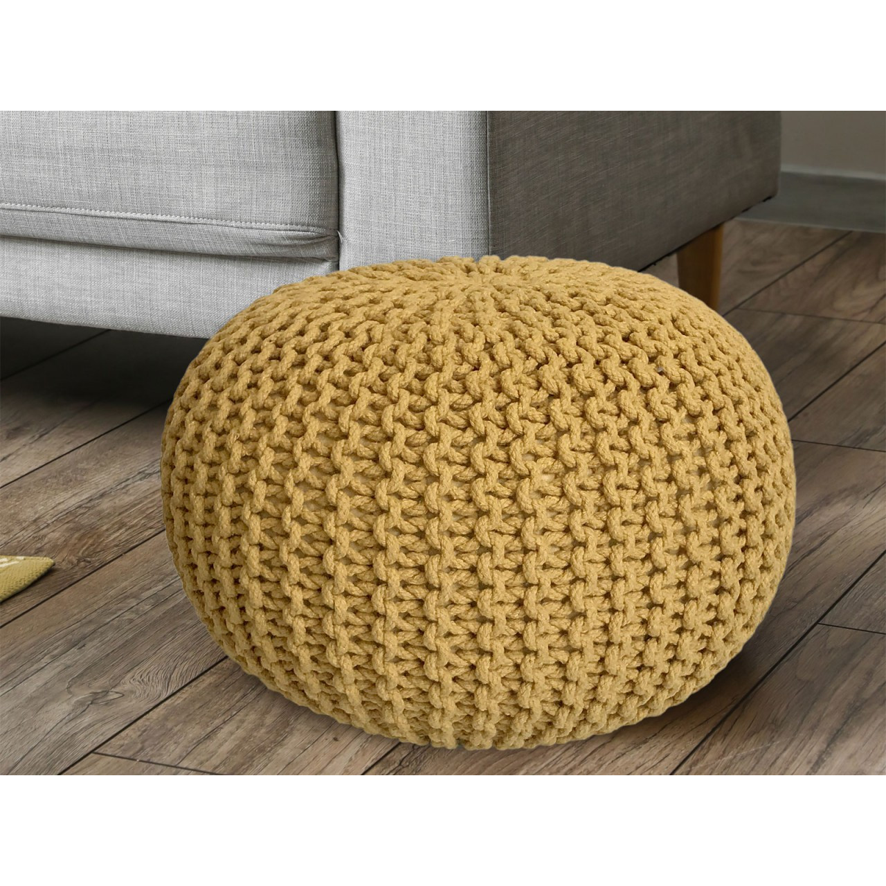 Knitted Ottoman Pouf, Ø 55" H 37", Floor Cushion Seat Pouf