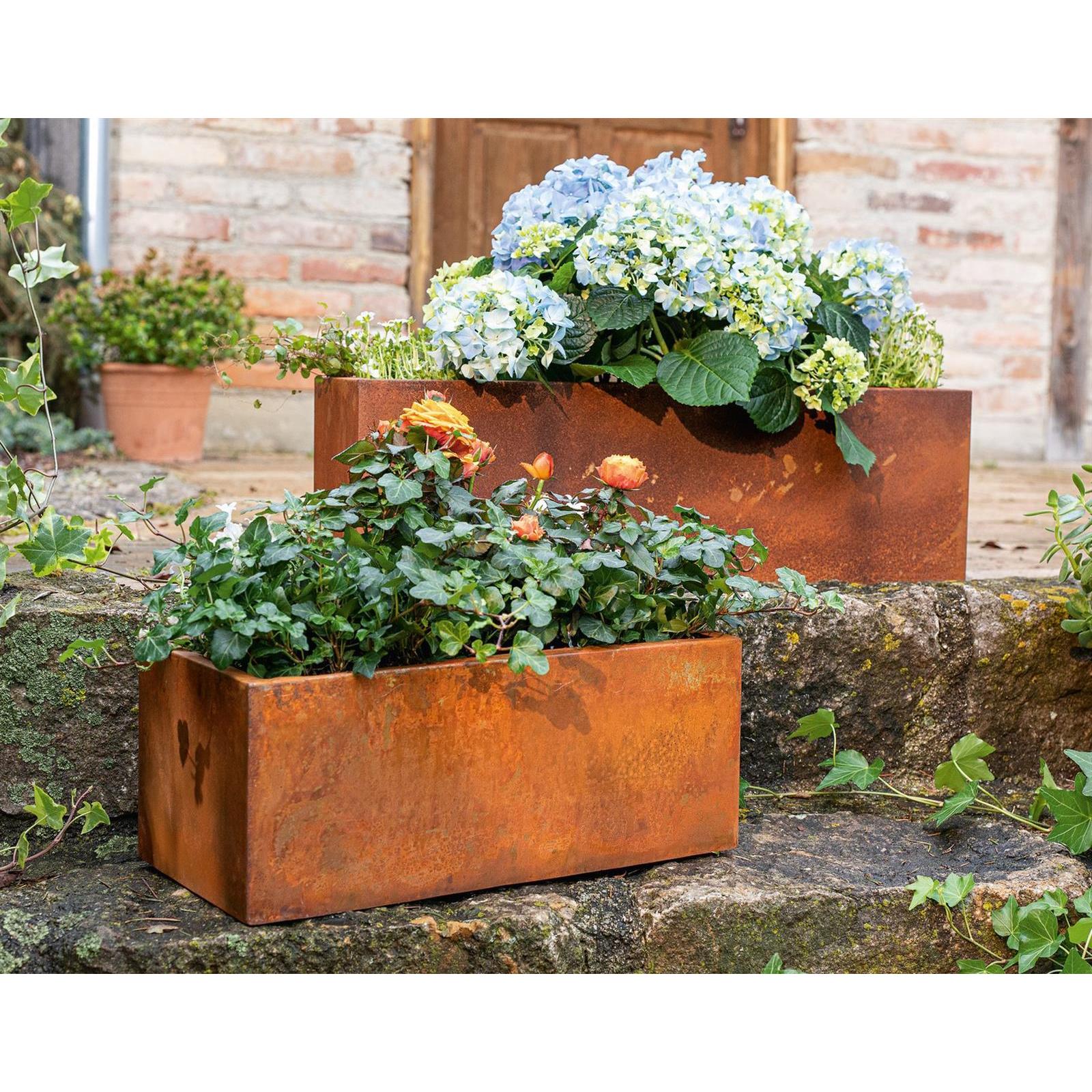 E-shop 2x Pflanzkasten aus Metall mit Rost Finsih, Outdoor Blumenkasten, Pflanzkübel, Hochbeet, Gartendeko für Außen