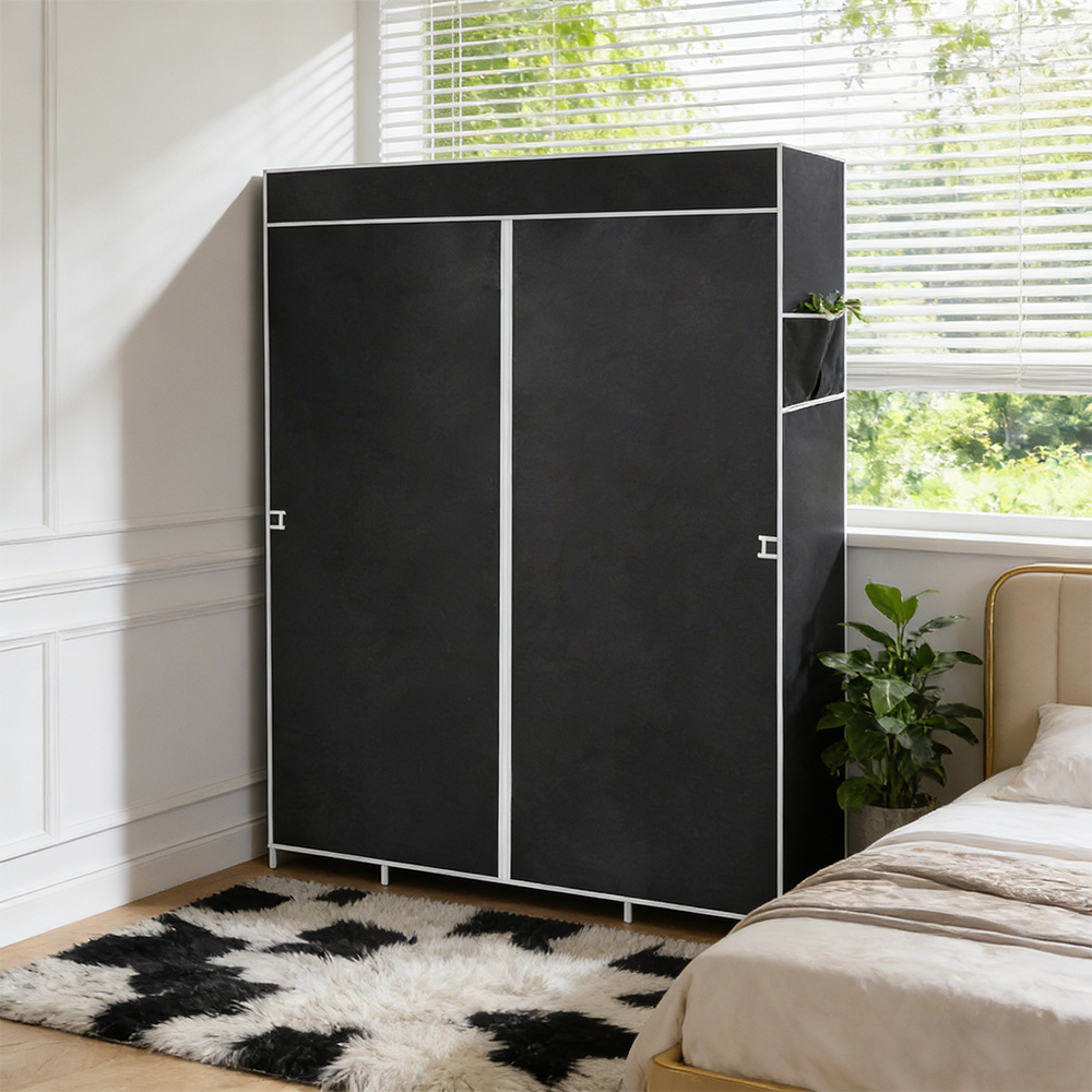 TEMU Free Standing Non-woven Fabric Wardrobe, Portable Closet, Bedroom Armoire, Metal Framed Clothes Storage Box, Simple Hanging Clothes Wardrobe,