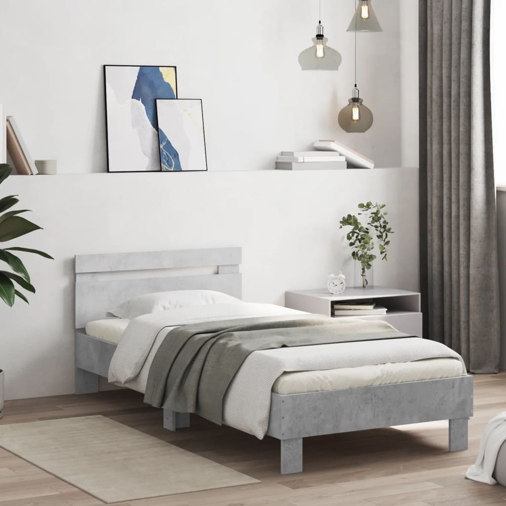 Vidaxl Bed Frame, Bed Frame With Slats, Guest Bed With Headboard, Single Bed Bedroom Bed Bedroom Furniture, Concrete Grey 90x200cm