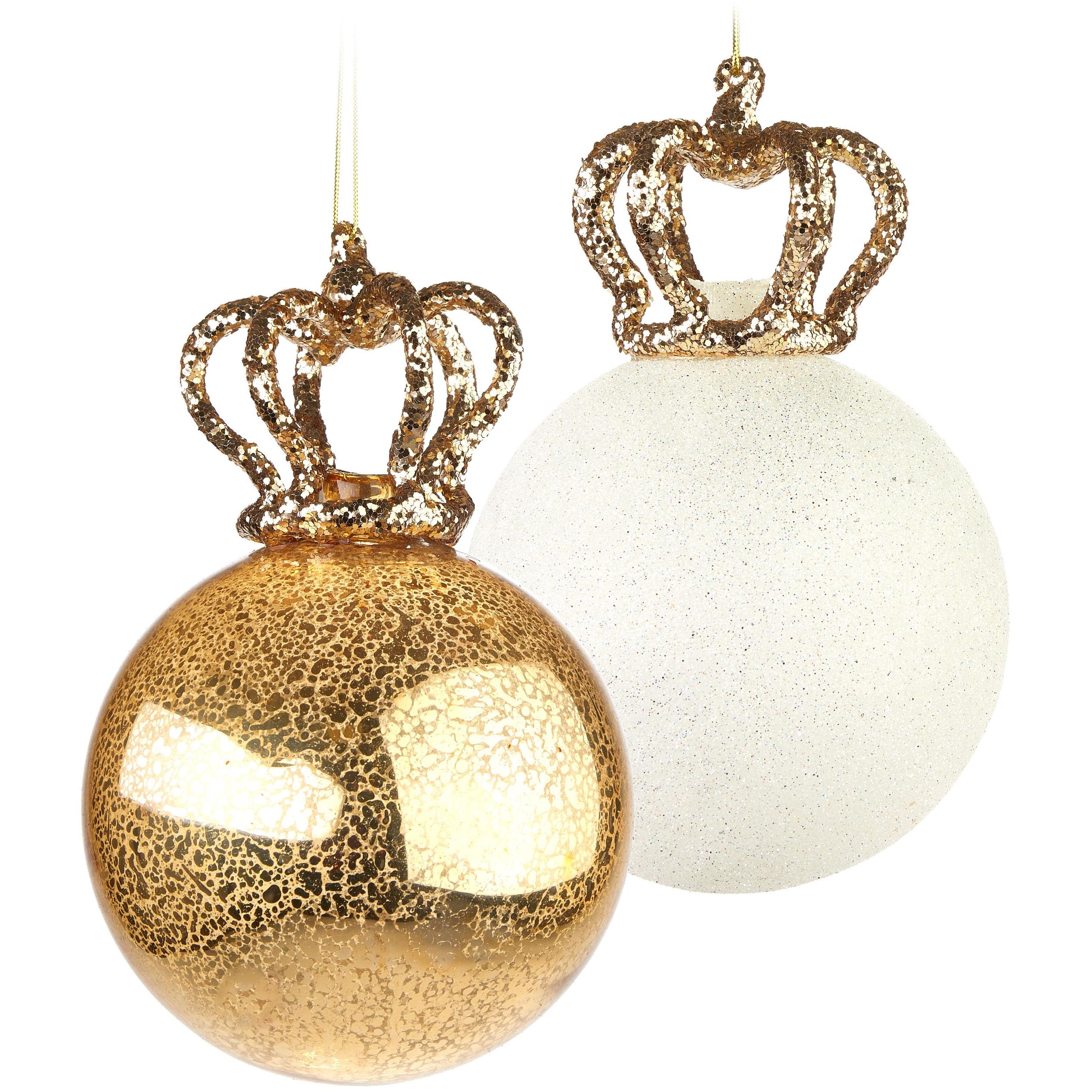 Image of Brubaker Christmas Ornament Set Queen - 2 Tree Ornaments - Gold And Glitter With Crowns - 15 Cm Christmas Tree Decoration Queen - Christmas Decor Pendant Tree Decoration