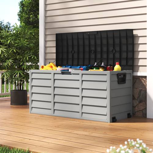 290l outdoor storage box foldable and lockable plastic deck box with lid patio storage box for balcony and terrace furniture 112cmx49cmx54
