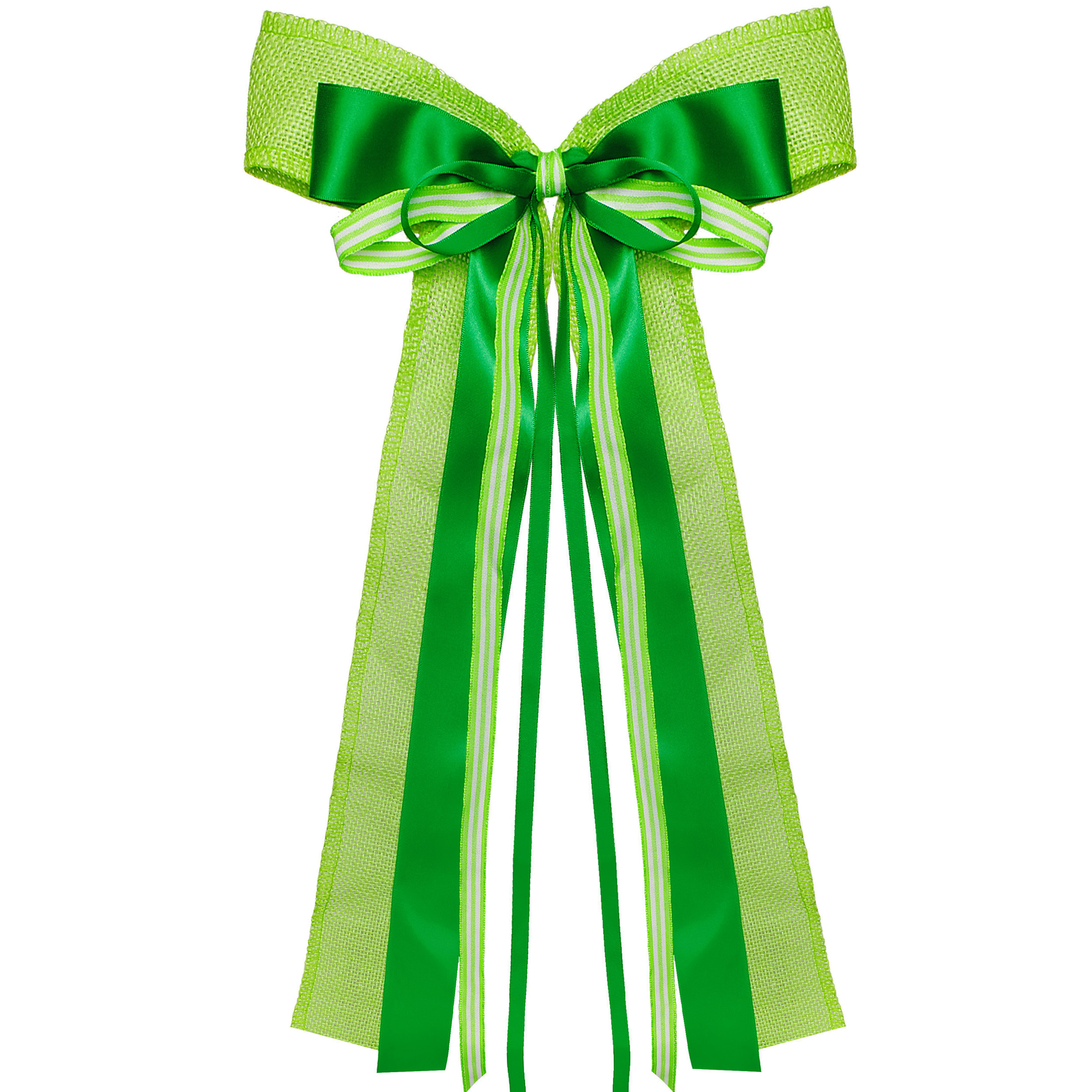 Large Xl 3d Gift Bow / Ribbon - Green / Light Green & Dark Green - 24 Cm Wide And 60 Cm Long - With Satin Ribbons + Craft Ribbon + Tulle Ribbon - For Gifts