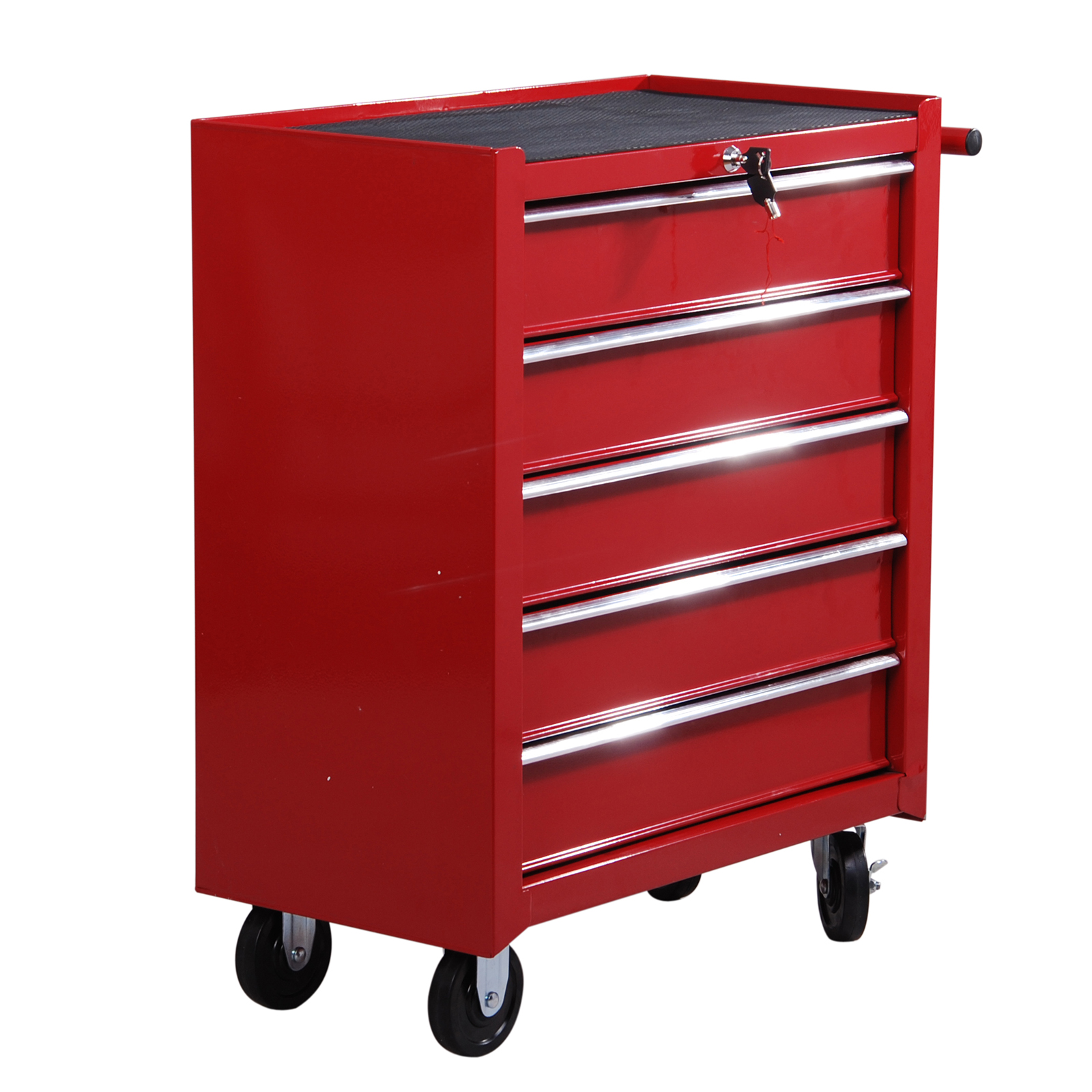 HOMCOM Car Toolbox Mobile Workshop Box with 5 Drawers 4 Wheels Steel Plate Red