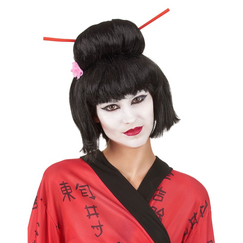 Geisha Ladies' Wig Black-red--size Fits All Black